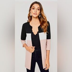 SHEIN Colorblock Open Front Jacket in Black, White & Blush